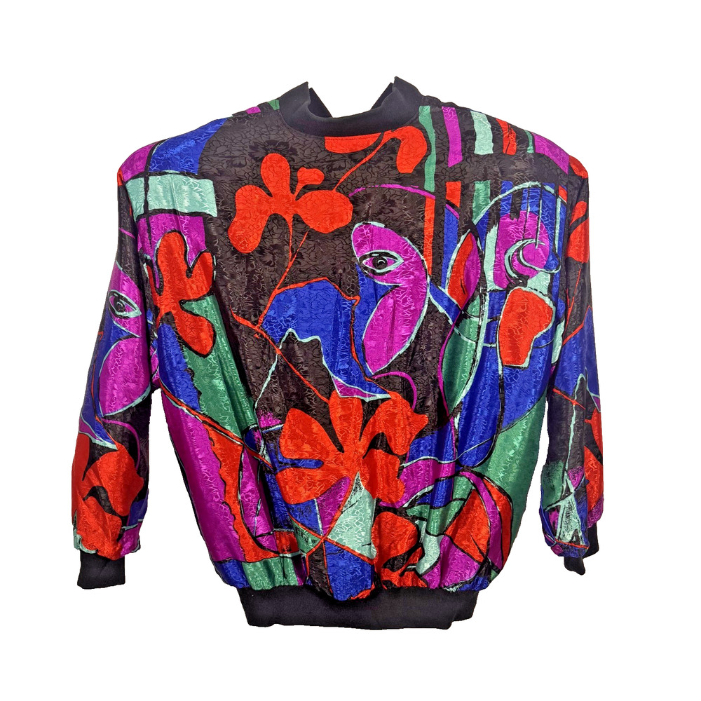 Vintage G Oberti Abstract Jacket Bomber Lined Multicolor Womens 2XL NWT NOS